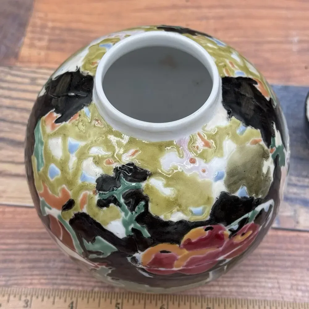 Vtg China Trader Porcelain Ginger Jar W/Lid Majolica Style Fruit Nightingale's‎